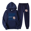 Survêtement homme bleu marine avec sweat à capuche et pantalon à imprimé de plage - S (L) / Haut Et Bas / Bleu Foncé (Style 12)