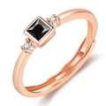Elegant rose gold hollow ring with square black gemstone and S925 silver engraving - Black Emerald Zirconia / Rose Gold-J378