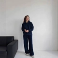 Chándal de forro polar azul oscuro para mujer con sudadera media cremallera y pantalón - S / Azul