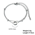 Silver stainless steel double-layered beaded bracelet with a round charm and lobster clasp - Letter-O / Silver