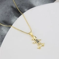Gold-plated roller skater boy pendant necklace with blue zircon stones on minimalist stand - Real Gold Plated / Blue Zircon / Skateboard Boy