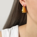 Polished gold plated layered bag shape hoop earrings for women in minimalist style - Gold Earrings
