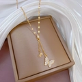 Exquisite gold-plated butterfly necklace with micro-pave crystals on silk jewelry box - Double Butterfly Style (E315)
