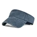 Navy blue washed cotton sun visor hat with adjustable open top and curved brim design - Navy Blue