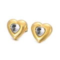 Eleganti orecchini a cuore placcati in oro con cristallo trasparente su sfondo bianco puro - Stile Cuore Oro Bianco Trasparente (KE51440-Z)