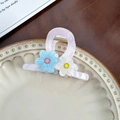 Sweet pink marble flower hair claw clip with blue and white floral accents on a plate - Light Pink Small (Blue+White) - 8.2cm