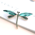 Broche libellule créative avec cristaux vert émeraude et monture en alliage doré - Vert