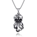 Colgante de calavera de pulpo en plata pulida con cadena cuadrada sobre fondo blanco - Color Acero (Sin Cadena) (A0614)