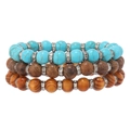 Handmade 3-piece beaded bracelet set with blue turquoise, wood beads and crystal spacers - Sky Blue Turquoise Rhinestone Spacers (37)