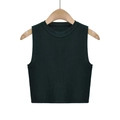 Detailed view of the dark green knit cropped tank top showing the ribbed texture and round neck - S / Dark Green