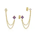 Boucles d'oreilles chaînettes en argent 925 doré avec étoile en zircon violet, or - Or - Zircone Bleu