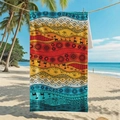 Ethnic tribal print beach towel with giraffe and sun patterns in vibrant warm tones - B99-African Ethnic Style Giraffe