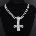 Collana hip hop argentata con ciondolo a croce rovesciata e catena cubana da uomo - Catena Cubana da 20 Pollici + Pendente a Croce Rovesciata / Argento