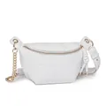 White faux leather waist bag with lychee texture and gold chain decoration - White