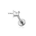 Silver internally threaded steel lip stud with 1.4mm square clear zircon stone - Square / Silver