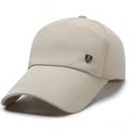 Light beige baseball cap with long brim and mesh back featuring a black metal M-1991 badge - Adjustable / M Label Khaki