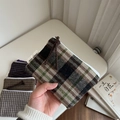 Mini checkered tweed coin purse with zipper in brown and green plaid wool fabric - Beige and Coffee Large Plaid