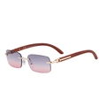 Rimless sunglasses with purple pink gradient lenses and brown wood texture temples - C6 Grey Pink (ZZC)