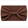 Elastic wide headband in dark coffee brown knit fabric with stylish twisted knot design - Brown