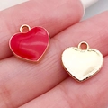 Red enamel and gold heart pendants for DIY jewelry making and keychain charms - Red Heart (21200)