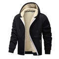 Herren Kapuzenjacke aus schwarzem Sherpa-Fleece mit warmem weißem Futter und Reißverschluss - S / Schwarz