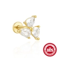 S925 sterling silver gold stud featuring three pear-shaped sparkling zircon stones - Gold Style 1-Clover