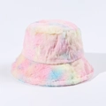 Detail of colorful rainbow tie-dye faux fur bucket hat with soft plush texture - M(56-58cm) / Candy Colorful Tie-dye (Style 5)
