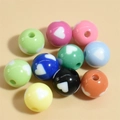 Colorful acrylic beads with white heart patterns for DIY bracelets and jewelry making - 16mm Heart Pattern Round Beads Mixed Colors
