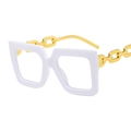 Modern white square frame glasses with gold chain temples shown from a side view - C7 White Frame