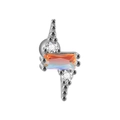 Close-up of lightning bolt earring with blue zircon and stainless steel chain detail - Silver Geometric With Orange Zirconia (#7)