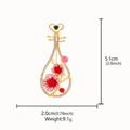 Lute musical instrument brooch in gold finish with red enamel flowers and rhinestones - Pipa Floral Gold (XD825098)