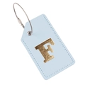 Light blue PU leather luggage tag with gold foil letter F and steel wire loop - Light Blue F