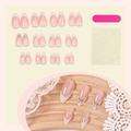 Roze plaknagels met gouden French tips en 3D strikjes, inclusief vijl en lijm - 24 Stuks/Doos / Franse Gouden Rand Strik Nude Roze (3XB1-13728)