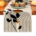 Runner da tavola moderno con motivi di foglie nere e dorate su tessuto lino - 33X160cm / Foglie Astratte Nero e Oro