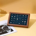 Walnut wood jewelry display tray with navy blue velvet lining for ring collection - Walnut/Navy Blue