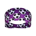 Elastic sports headband in deep purple with classic black and white soccer pattern - Soccer Purple