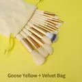 12-teiliges Profi-Make-up-Pinsel-Set in Elfenbein mit goldenen Zwingen und Samtbeutel - Sijiqing Serie 13-teiliges Gänsegelb + Samttasche
