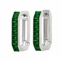 Rectangle geometric huggie earrings in silver finish with vibrant emerald green zircons - Silver + Green (PDE887)