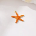 Pendentif étoile de mer orange vif avec texture métallique dorée et finition émail - Orange