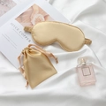 Champagne silk sleep mask and matching drawstring pouch set for comfortable rest - 2-Piece Set (Eye Mask + Bag) / Gold