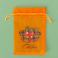 Orange organza Christmas drawstring gift bag with Merry Christmas bell print - Style 2 / 10*15cm