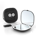 Portable black LED makeup mirror with folding square design and CR2032 battery power - Single-sided Light Button Battery Style / Black / 5X Magnification