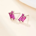 Elegant S925 silver stud earrings featuring rose red rectangular and round cut cubic zirconia - Silver Red Zirconia