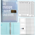 Blue glitter 100 envelope savings challenge binder with a vintage combination lock - 100-Day Set + Stickers / Iridescent Blue