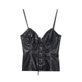 Sexy schwarzes PU-Leder Korsett-Top mit Schnürung vorne und Metall-Ösen - XS / Schwarz