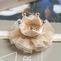 Diadema de corona beige para bebé con puntas doradas y tul sobre banda elástica blanca - Diadema Oro Champagne Con Caja