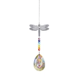Silver dragonfly suncatcher with rainbow beads and faceted drop crystal prism - 50mm Longan Drop Pendant-Dragonfly