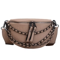 Marsupio color cachi con motivo a coccodrillo e catene decorative nere alla moda - Grigio