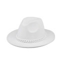 White felt fedora hat for women and men featuring a thick woven chain decorative band - Adult 57-60cm / White with White Chain