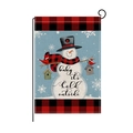 Outdoor Christmas snowman garden flag with red plaid borders and winter bird graphics - Plaid Snowman-Baby its cold outside